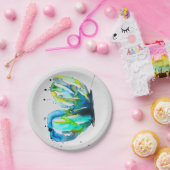 バタフライアート水色ブルー ペーパープレート (パーティー)