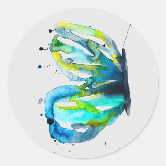 バタフライアート水色ブルー ラウンドシール (正面)