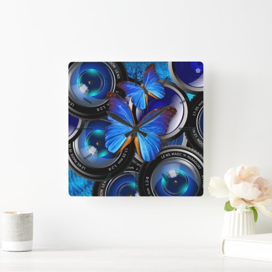 バタフライアート44壁時計と数字オプション スクエア壁時計 (ホーム)