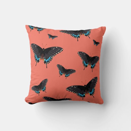 バタフライアート（昆虫）オオカバマダラ、モナークプリントピンクバタフライトランザクション クッション (正面)