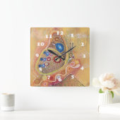 バタフライア絵画ートの四角い壁時計 スクエア壁時計 (ホーム)