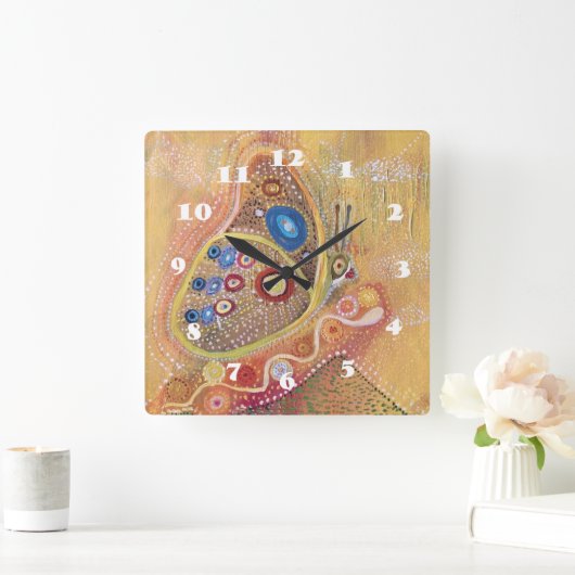 バタフライア絵画ートの四角い壁時計 スクエア壁時計 (ホーム)