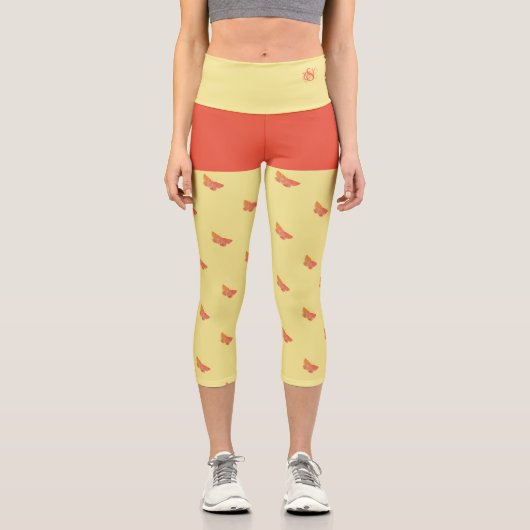 バタフライイエローモノグラムモダントレンディーガーリーかわいい カプリレギンス (正面)