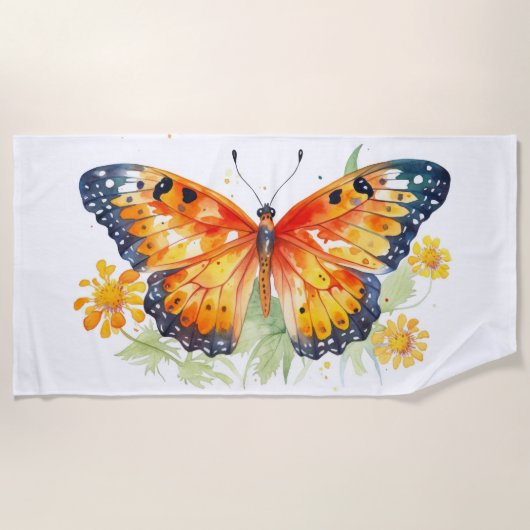 バタフライイラストレーション ビーチタオル (正面)