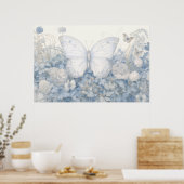 バタフライインガーデンイラストレーション ポスター (キッチン)