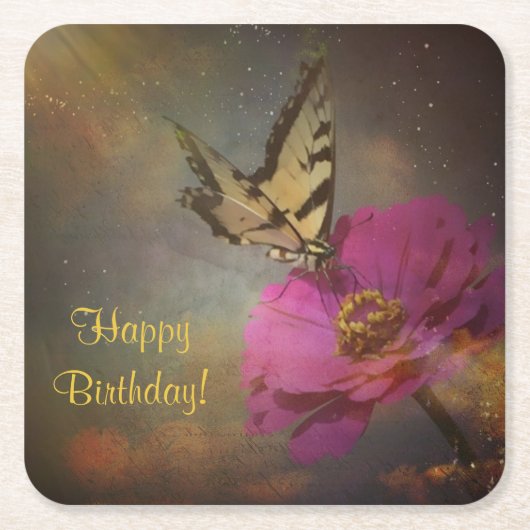 バタフライインザガーデンコースター紙 スクエアペーパーコースター (正面)