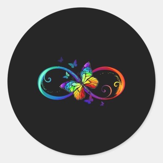 バタフライインフィニティシンボルアート自閉症意識ヌー ラウンドシール (正面)