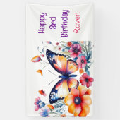 バタフライインフラワーガールズガール誕生日ガール 横断幕 (縦)