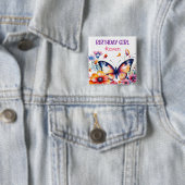 バタフライインフラワーガールズガール誕生日ガール 缶バッジ (インサイチュ)