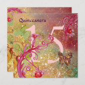 バタフライイン金ゴールドキラキラキンセアニェラ誕生日 招待状 (正面/裏面)