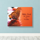 バタフライウィズゴッド感動的引用文 キャンバスプリント (インサイチュ (ウッドフロア))