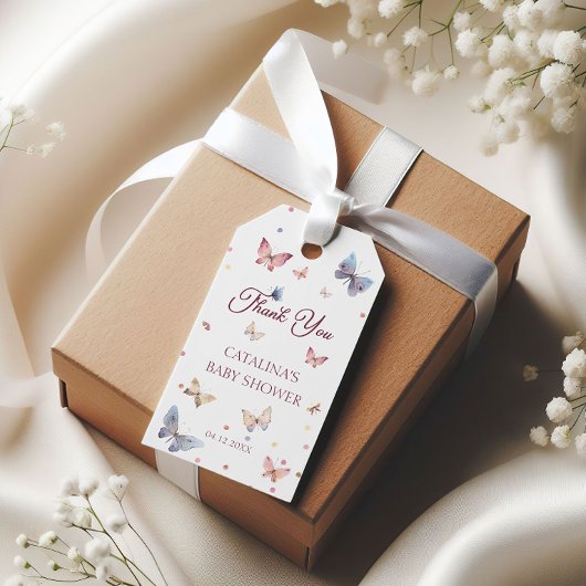 バタフライウィズピンクベビーシャワーメッセージカード ギフトタグ