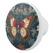 バタフライウィリアムモリススタイルブルー&レッドフローラ セラミックノブ (右)