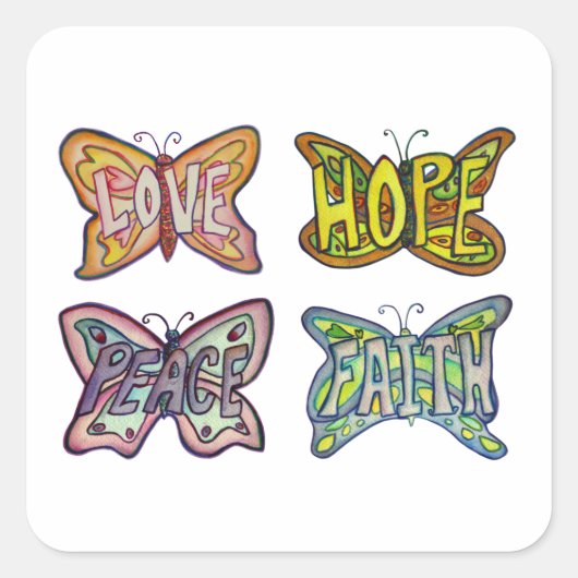 バタフライウィングワードアートカスタムデカールステッカー スクエアシール (正面)