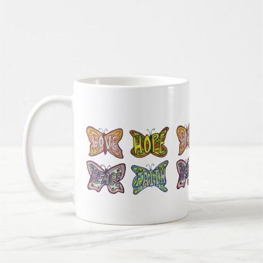 バタフライウィングワードア感動的ートコーヒーマグ コーヒーマグカップ (左)