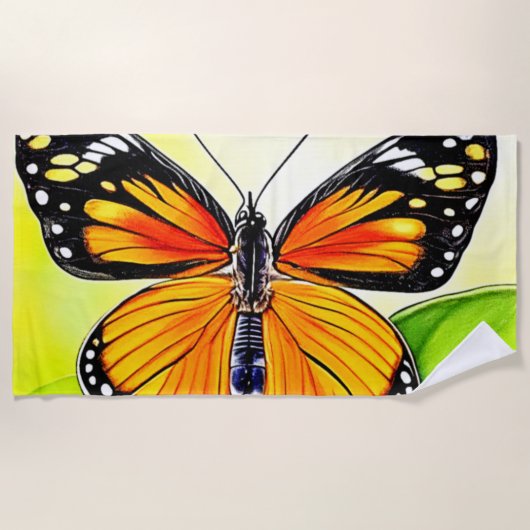バタフライウィング詳細デザイン ビーチタオル (正面)