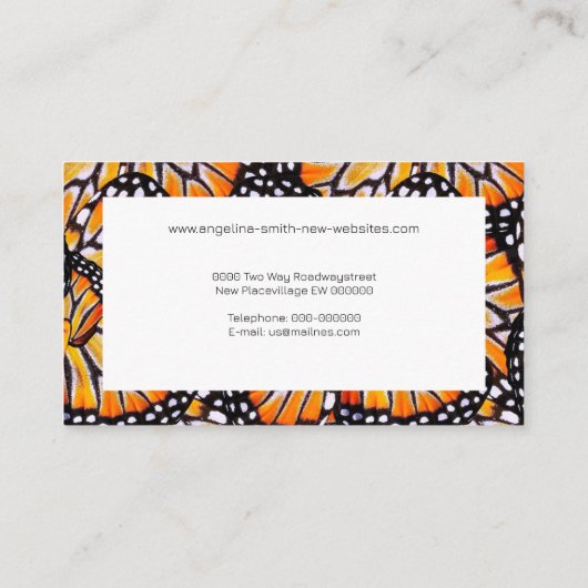 バタフライウイング(昆虫)オオカバマダラ、モナークカラフル モダン 名刺 (裏面)