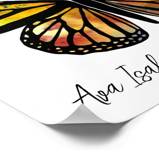 バタフライウォーターカスタムカラーベビー名誕生日 ポスター (角)