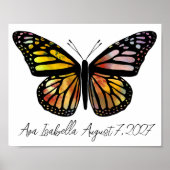 バタフライウォーターカスタムカラーベビー名誕生日 ポスター (正面)