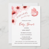 バタフライウォーターカラーさくらんぼ花ベビーシャワー 招待状 (正面)