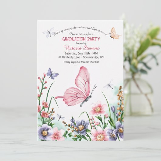 バタフライウォーターカラーの卒業 招待状 (スタンド正面)