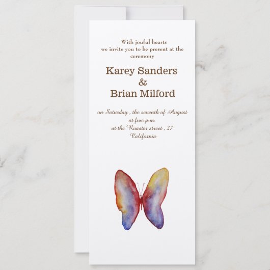 バタフライウォーターカラーアート結婚式招待状 招待状 (裏面)
