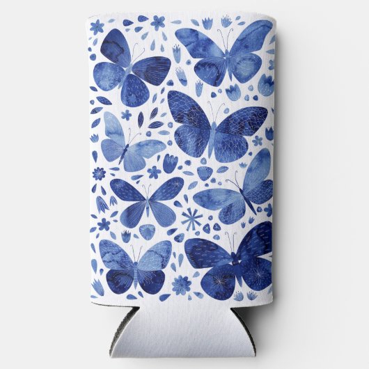 バタフライウォーターカラーインディゴブルー スリム缶クーラー (正面)