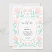 バタフライウォーターカラーガールベビーシャワー 招待状 (正面)