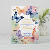 バタフライウォーターカラーゴールドフォイル招待状 箔シーズンカード (立ち正面)