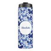 バタフライウォーターカラーネイビーインディゴブルーパーソナライズされた タンブラー (正面)