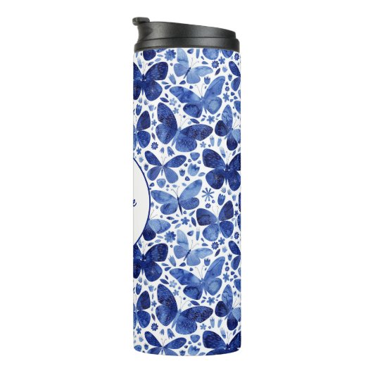 バタフライウォーターカラーネイビーインディゴブルーパーソナライズされた タンブラー (回転右)