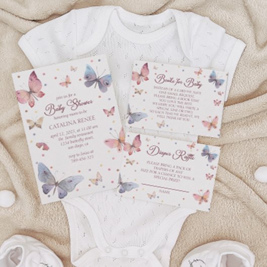 バタフライウォーターカラーパステルおむつラッフル エンクロージャーカード