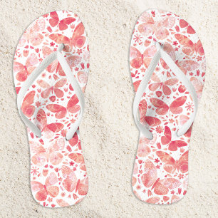 バタフライウォーターカラーパターンコーラルピンク ビーチサンダル