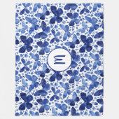バタフライウォーターカラーパターンモノグラム フリースブランケット (正面)
