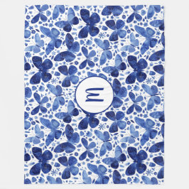 バタフライウォーターカラーパターンモノグラム フリースブランケット