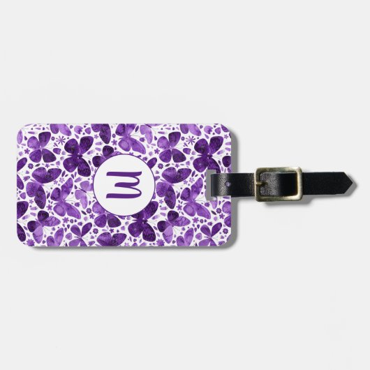 バタフライウォーターカラーパープルモノグラム ラゲッジタグ (正面横)