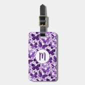 バタフライウォーターカラーパープルモノグラム ラゲッジタグ (正面縦)
