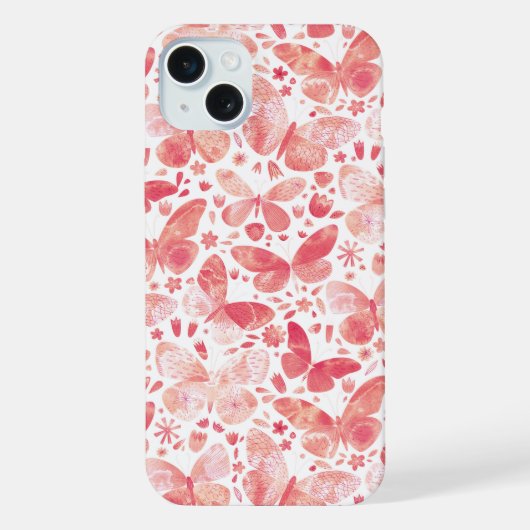 バタフライウォーターカラーピンク iPhoneケース (裏面)