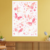 バタフライウォーターカラーピーチコーラルピンク キャンバスプリント (インサイチュ (リビング))