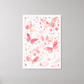 バタフライウォーターカラーピーチコーラルピンク キャンバスプリント (正面)