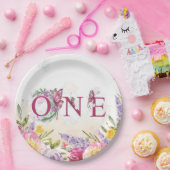 バタフライウォーターカラーフローラ第1誕生日 ペーパープレート (パーティー)