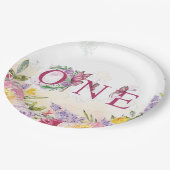 バタフライウォーターカラーフローラ第1誕生日 ペーパープレート (アングル)