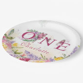バタフライウォーターカラーフローラ第1誕生日 ペーパープレート (アングル)