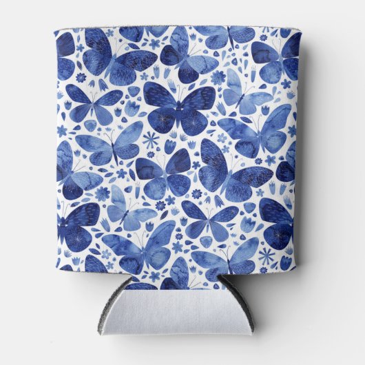 バタフライウォーターカラーブルークーラーボックス 缶クーラー (正面)