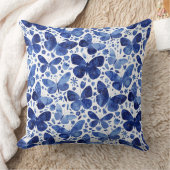 バタフライウォーターカラーブルー クッション (ブランケット)