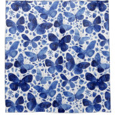 バタフライウォーターカラーブルー シャワーカーテン (正面)