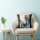 バタフライウォーターカラーブルー/ブラック/オレンジ/ティール(緑がかった色)/クリーム クッション (椅子)