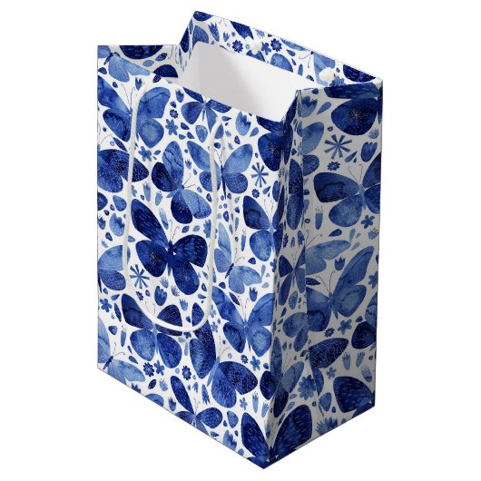 バタフライウォーターカラーブルー ミディアムペーパーバッグ (正面アングル)