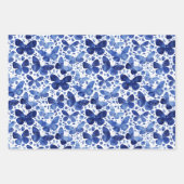 バタフライウォーターカラーブルー ラッピングペーパーシート (正面3)