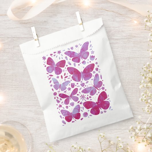 バタフライウォーターカラーマゼンタホットピンク フェイバーバッグ (クリップ留めされた状態)